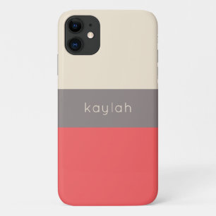 コーラルカラーブロックパターン（任意の名前） iPhone 11 ケース