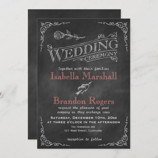 コーラルカルクボード結婚式招待状 招待状 (正面/裏面)