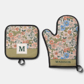 コーラルガーデンフラワーパターン 鍋つかみ&鍋敷きセット (正面)