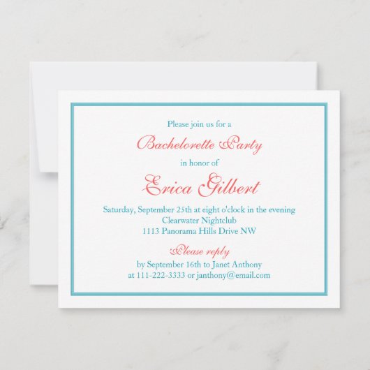 コーラルガーベラデイジーアクアリボンバチェロレッテ 招待状 (裏面)