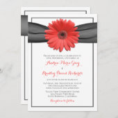 コーラルガーベラデイジーグレーリボン招待状 招待状 (正面/裏面)