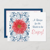 コーラルガーベラデイジーネイビーレシピカードブライダルシャワー ポストカード (正面/裏面)