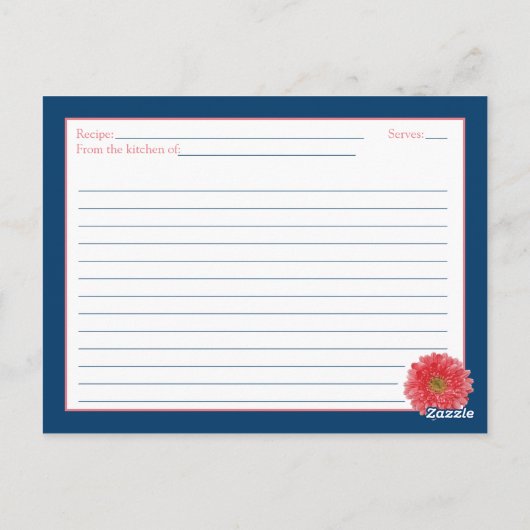 コーラルガーベラデイジーネイビーレシピカードブライダルシャワー ポストカード (裏面)