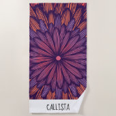 コーラルガーリーパープルフラワーモダンイラストレーション ビーチタオル (正面)