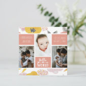 コーラルガーリーフローラはっきりしたフォトコラージュ誕生 案内状 (スタンド正面)