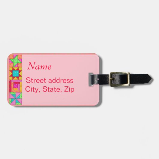 コーラルキルトブロック荷物又は裁縫機械ラベル ラゲッジタグ (正面横)