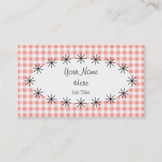 コーラルギンガムチェック楕円形の名刺 名刺 (正面)