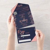 コーラルグリッター紙吹雪ネイビー結婚ブルー オールインワン招待状 (貼ってはがせる)