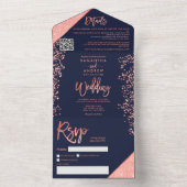 コーラルグリッター紙吹雪ネイビー結婚ブルー オールインワン招待状 (内側)