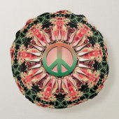 コーラルグリーンフラワーサークルオブピースラウンドクッション ラウンドクッション (裏面)