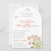 コーラルグリーンフローラハミングバードラブバードズ結婚ズ 招待状 (正面)