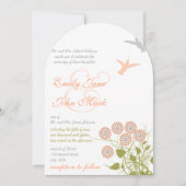 コーラルグリーンフローラハミングバードラブバードズ結婚ズ 招待状 (正面)
