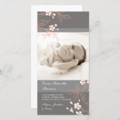 コーラルグレイありがとう赤ちゃんシャワーの写真カード サンキューカード (正面/裏面)