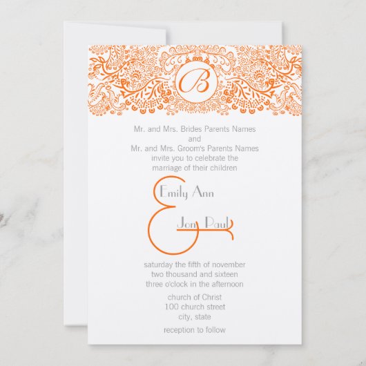 コーラルグレイお洒落ラブバード結婚式招待状 招待状 (裏面)