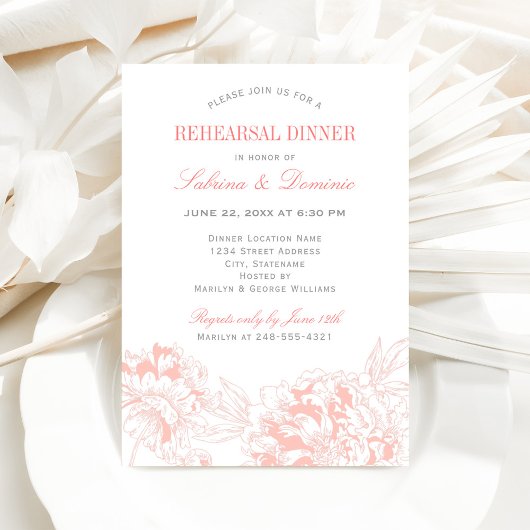 コーラルグレイエレガントフローラ牡丹リハーサルディナー 招待状