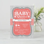 コーラルグレイフローラフラワーベビーシャワー招待状 招待状 (スタンド正面)