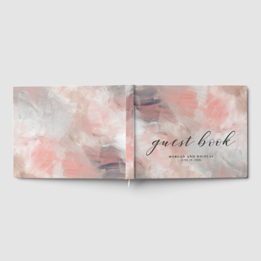 コーラルグレイモダン抽象芸術ブラッシュストロ結婚ークス ゲストブック (全面)