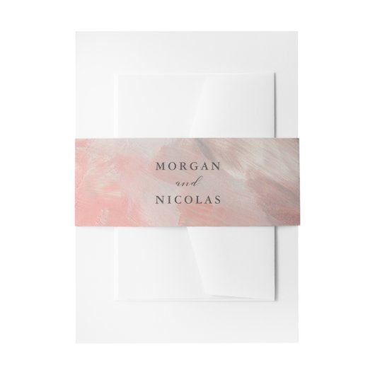 コーラルグレイモダン抽象芸術ブラッシュストロ結婚ークス 招待状ベリーバンド (正面例)