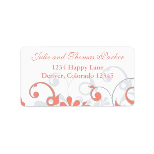 コーラルグレイ抽象芸術結婚フローラ差出人住所 ラベル (正面)
