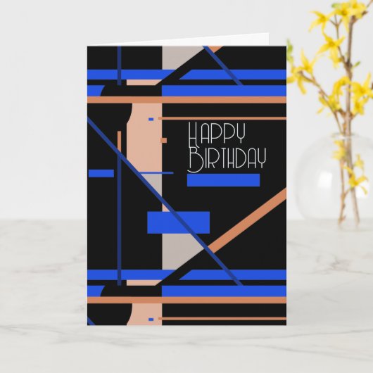 コーラルグレイ王室のブルーホワイトブラック誕生日 カード (黄色い花)