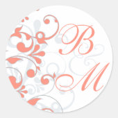 コーラルグレイ白抽象芸術フローラ封筒用シール ラウンドシール (正面)