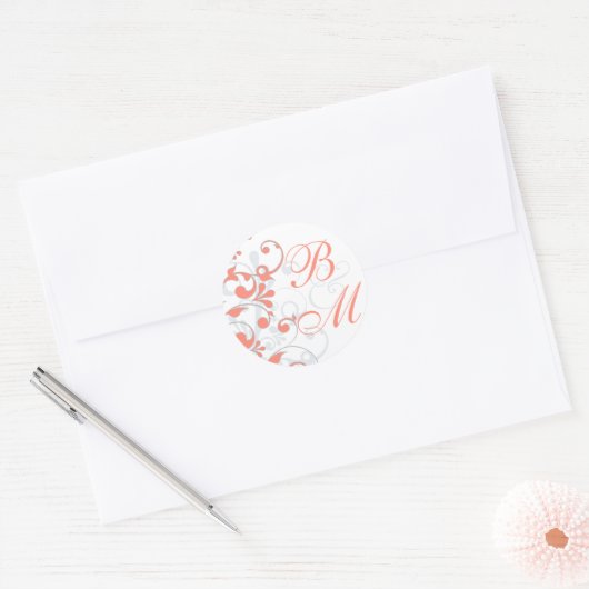 コーラルグレイ白抽象芸術フローラ封筒用シール ラウンドシール (封筒)