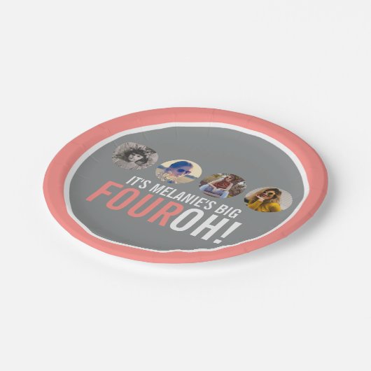 コーラルグレイ40th FOUROH! 4枚の写真の誕生日 ペーパープレート (アングル)
