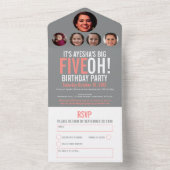 コーラルグレイ50誕生日FIVEOH!パーティー写真 オールインワン招待状 (内側)