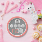 コーラルグレイ50th FIVEOH! 5枚の写真の誕生日 ペーパープレート (パーティー)