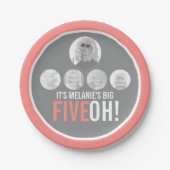 コーラルグレイ50th FIVEOH! 5枚の写真の誕生日 ペーパープレート (正面)