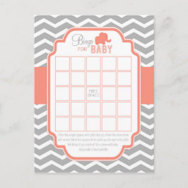 コーラルグレーシェブロンエレファントビンゴベビシャワーゲーム インビテーションポストカード
