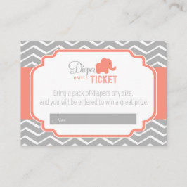 コーラルグレーシェブロン赤ちゃんシャワーおむつラッフル エンクロージャーカード