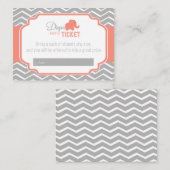 コーラルグレーシェブロン赤ちゃんシャワーおむつラッフル エンクロージャーカード (正面/裏面)