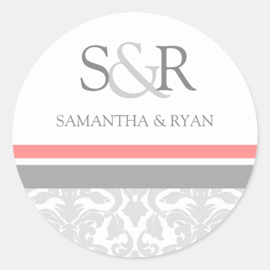 コーラルグレーダマスクモノグラム封筒用シール ラウンドシール (正面)