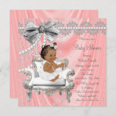 コーラルグレーパールチェアエスニックガールベビーシャワー 招待状 (正面/裏面)