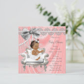 コーラルグレーパールチェアエスニックガールベビーシャワー 招待状 (スタンド正面)