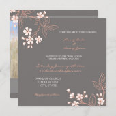 コーラルグレーフローラフォト結婚式招待状カード 招待状 (正面/裏面)