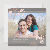 コーラルグレーフローラフォト結婚式招待状カード 招待状 (裏面)