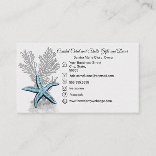 コーラルグレーブルースターフィッシュシンプルコースト 名刺 (正面)