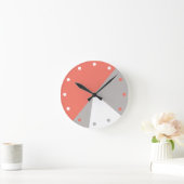 コーラルグレーホワイト抽象芸術幾何モダン装飾 ラウンド壁時計 (ホーム)