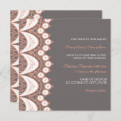 コーラルグレーレースパターン結婚式招待状カード 招待状 (正面/裏面)