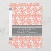 コーラルグレー ダマスク 挙式ランチ招待状カード 招待状 (正面/裏面)