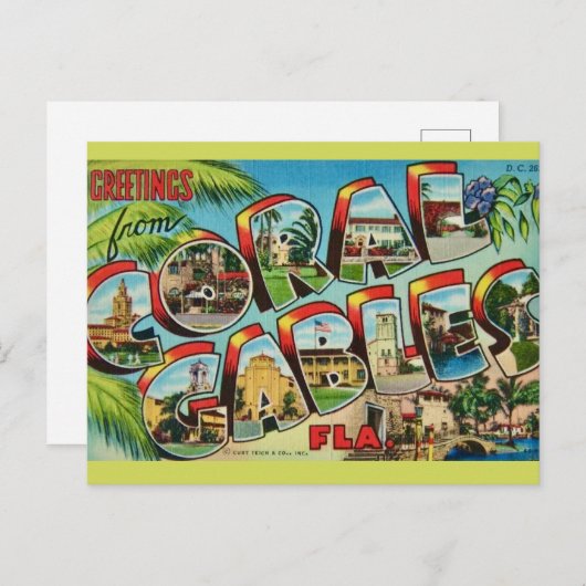コーラルゲイブルズ フロリダ 挨拶 ポストカード (正面/裏面)