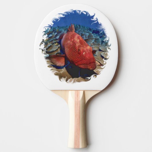 コーラルゴルフボール上のハタ魚ゴルフボールマーカー 卓球ラケット (正面)