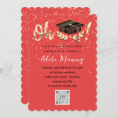 コーラルゴールデン紙吹雪卒業パーティーQRコード 招待状 (正面/裏面)