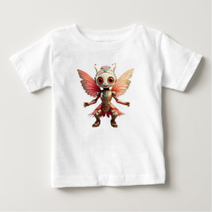 コーラルゴールドのかわいいダンシングロボットピクシー ベビーTシャツ