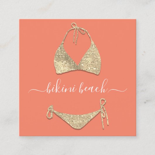 コーラルゴールドビキニランジェリービーチ衣装下着 スクエア名刺 (正面)