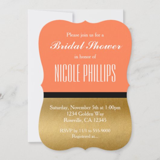 コーラルゴールド&ブラック モダングラムチック インビテーション (正面)