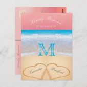 コーラルサンセットオータムビーチ結婚式RSVP ポストカード (正面/裏面)