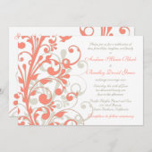 コーラルサンドタンホワイトフローラ結婚式招待状 招待状 (正面/裏面)
